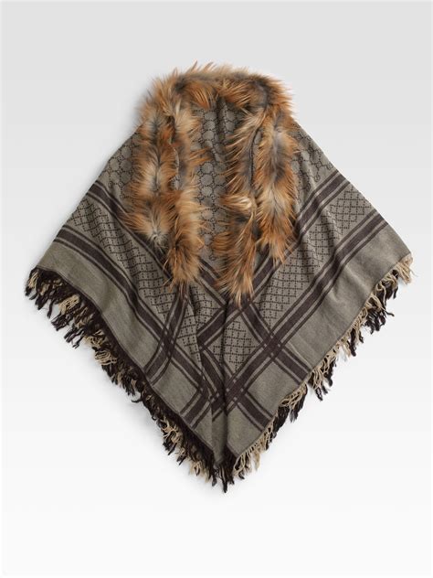 gucci pashmina|gucci scarf with fur trim.